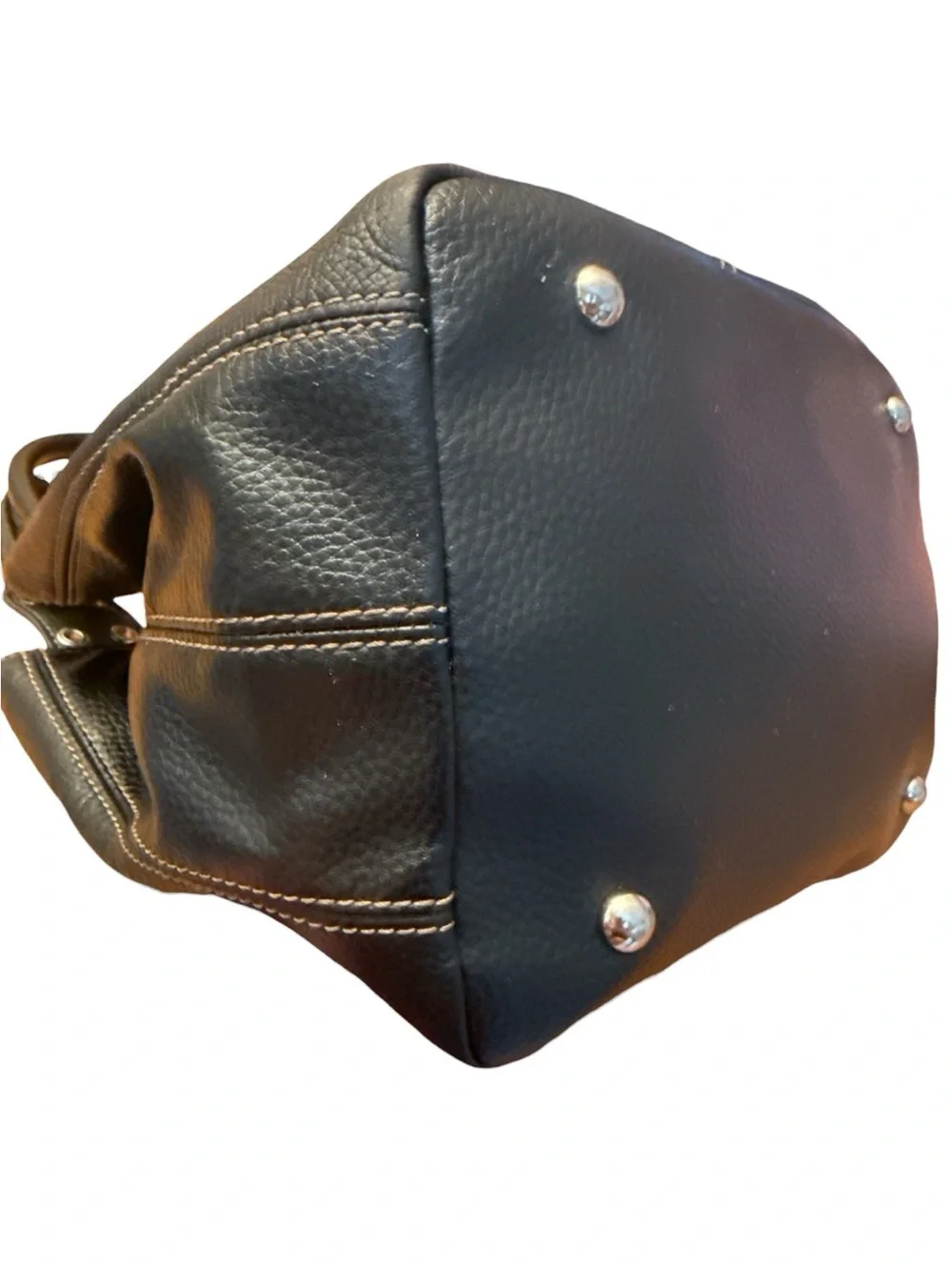 Tignanello Black Pebbled Leather Shoulder Bag with Buckle Straps